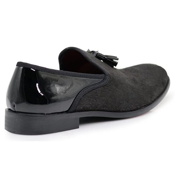 Men's Vintage Velvet Dress Shoes Classic Tuxedo Slip On Loafers Black - Picture 2 of 4
